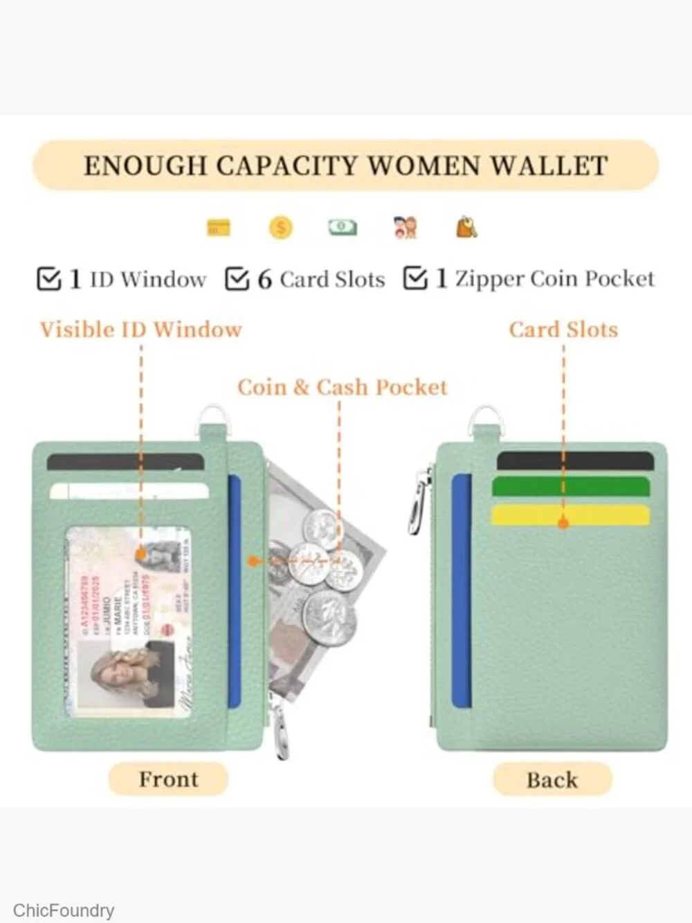 Slim RFID Blocking Mini Card Wallet Women PU Leather Coin Pocket